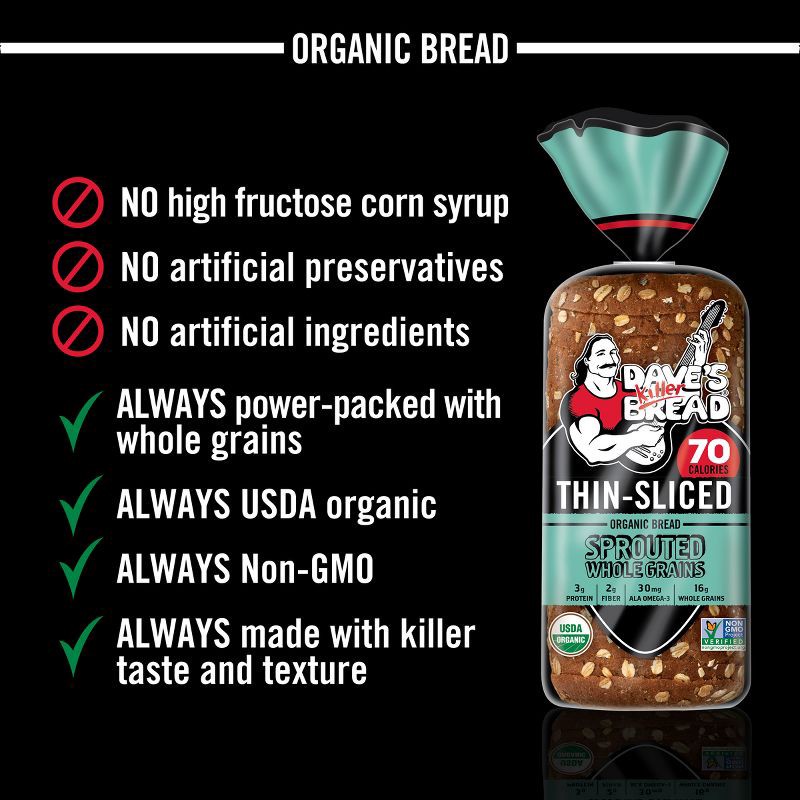 slide 4 of 16, Dave's Killer Bread Sprouted Whole Grains Thin Sliced Bread - 20.5oz, 20.5 oz