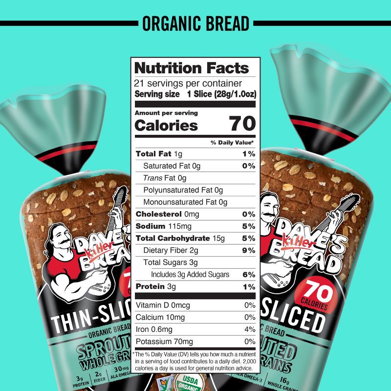 slide 7 of 16, Dave's Killer Bread Sprouted Whole Grains Thin Sliced Bread - 20.5oz, 20.5 oz