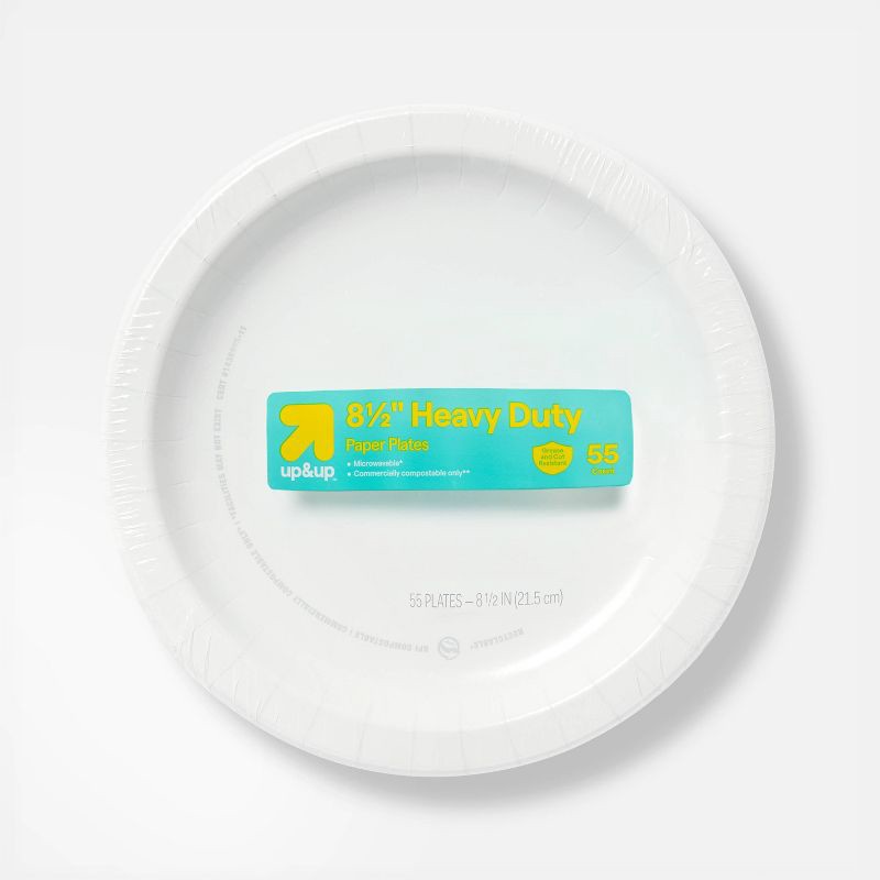 slide 1 of 3, White Paper Plates 8.5" - 55ct - up&up™: Disposable Dinnerware, Solid Pattern, Round Shape, 55 ct