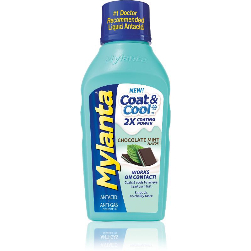 slide 1 of 1, Mylanta Coat & Cool Chocolate Mint - Maximum Strength Liquid - 12oz, 12 oz