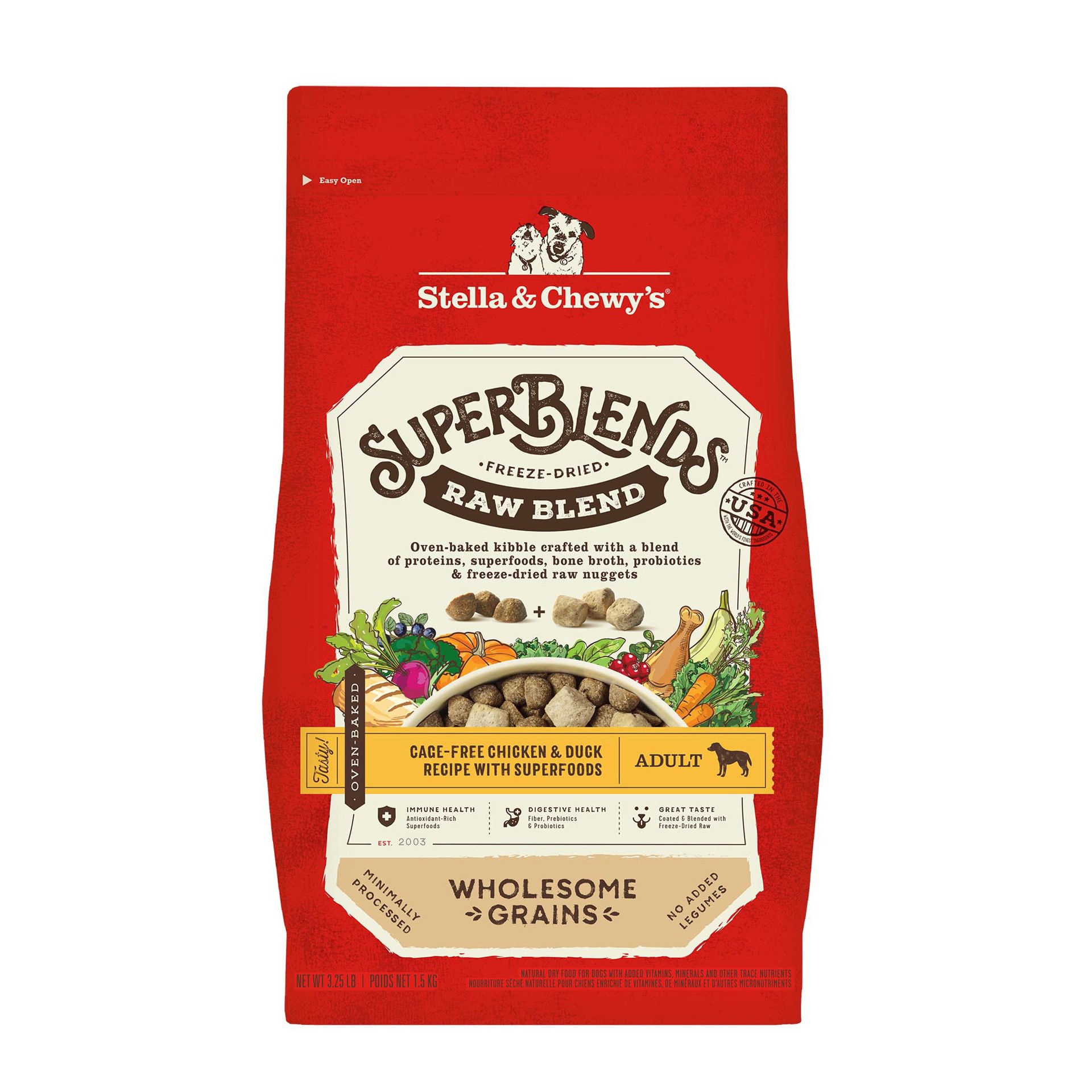 slide 1 of 1, Stella & Chewy's SuperBlends Raw Blend Wholesome Grains Cage-Free Chicken & Duck Recipe with Superfoods Dry Dog Food, 3.25 lb