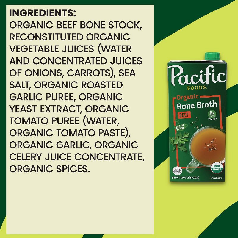 slide 4 of 9, Pacific Foods Gluten Free Organic Bone Broth Beef - 32oz, 32 oz