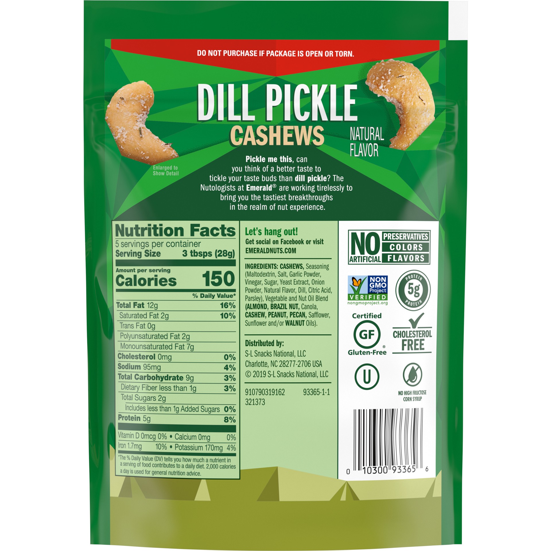 slide 3 of 5, Emerald Nuts, Dill Pickle Cashews, 5 Oz Resealable Bag, 5 oz