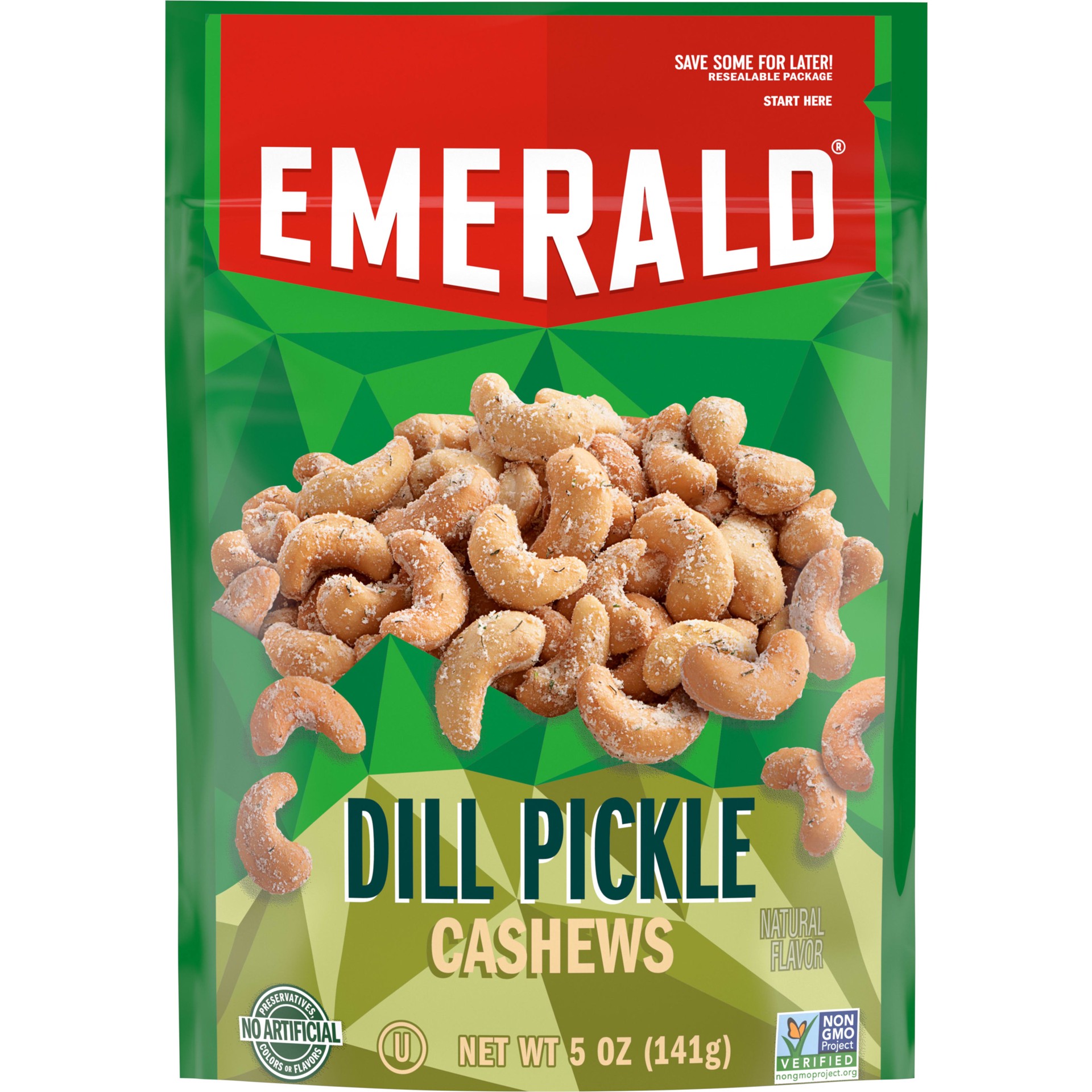 slide 1 of 5, Emerald Nuts, Dill Pickle Cashews, 5 Oz Resealable Bag, 5 oz