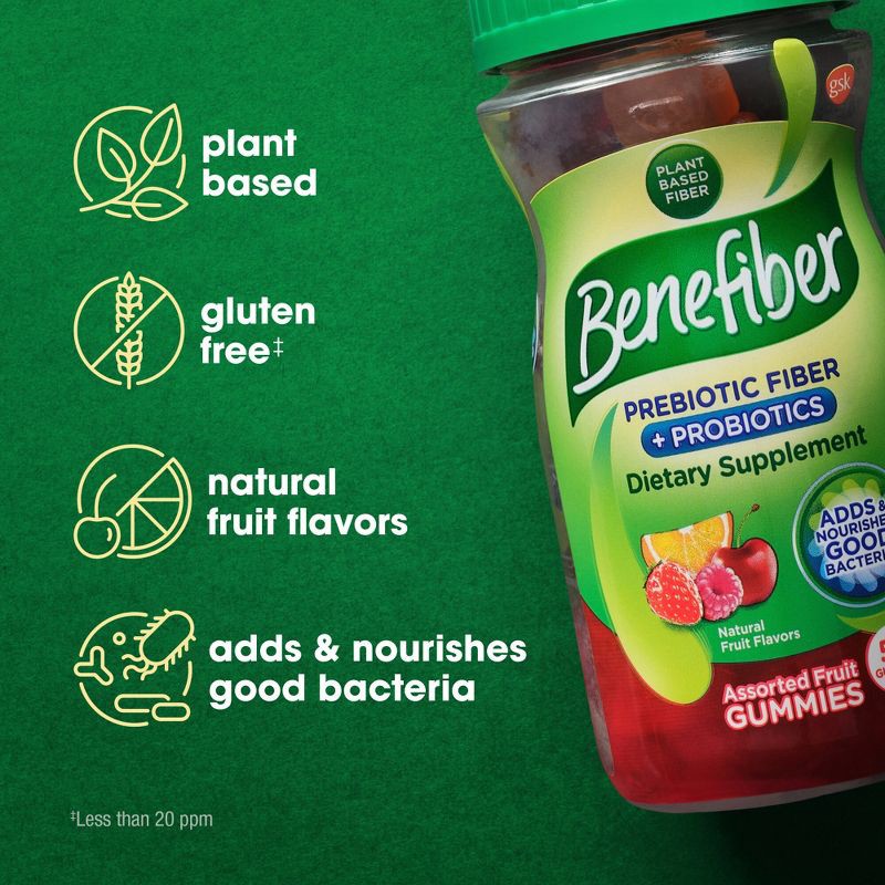 slide 4 of 11, Benefiber Fiber+ Probiotic Gummies - 50ct, 50 ct