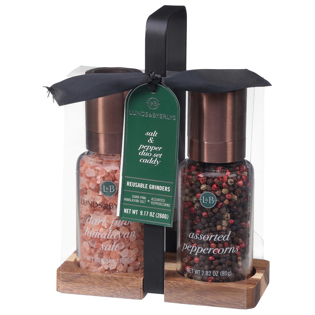 slide 3 of 4, Lunds & Byerlys Dark Pink Himalayan Salt/Assorted Peppercorns Salt & Pepper Duo Set Caddy 2 Each, 2 ct