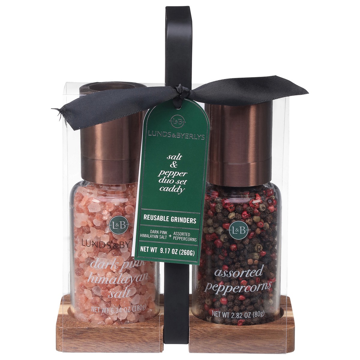 slide 1 of 4, Lunds & Byerlys Dark Pink Himalayan Salt/Assorted Peppercorns Salt & Pepper Duo Set Caddy 2 Each, 2 ct