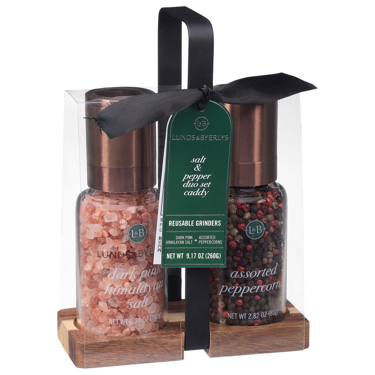 slide 4 of 4, Lunds & Byerlys Dark Pink Himalayan Salt/Assorted Peppercorns Salt & Pepper Duo Set Caddy 2 Each, 2 ct