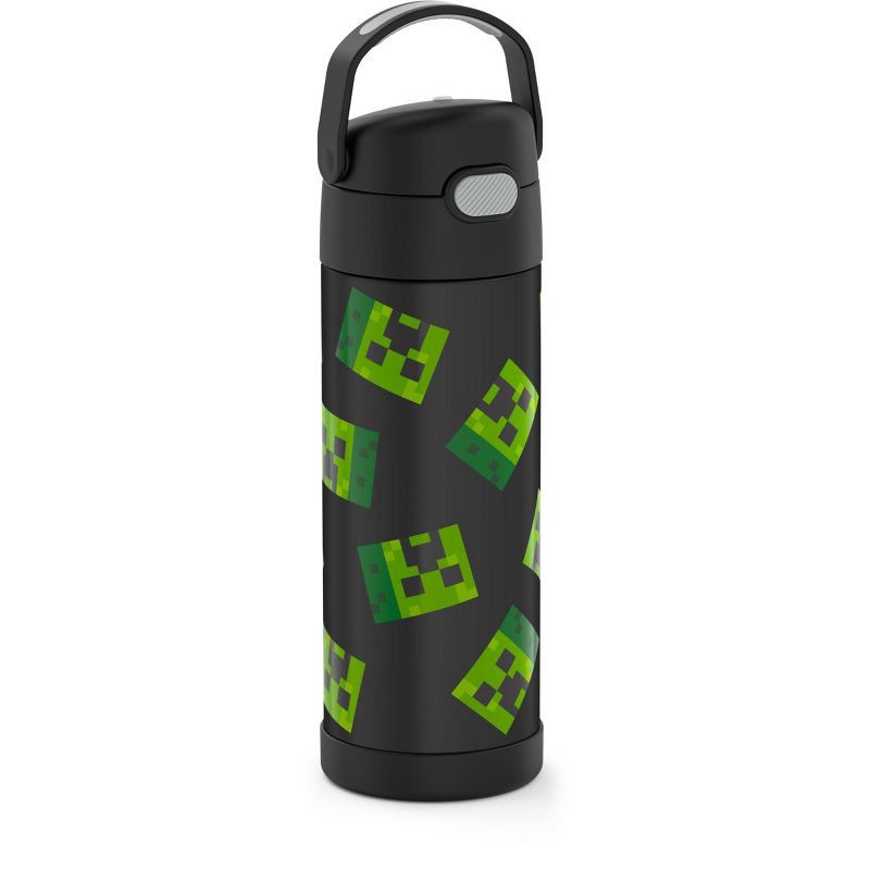 THERMOS MINECRAFT 16oz FUNTAINER WATER BOTTLE WITH BAIL HANDLE BLACK NEW