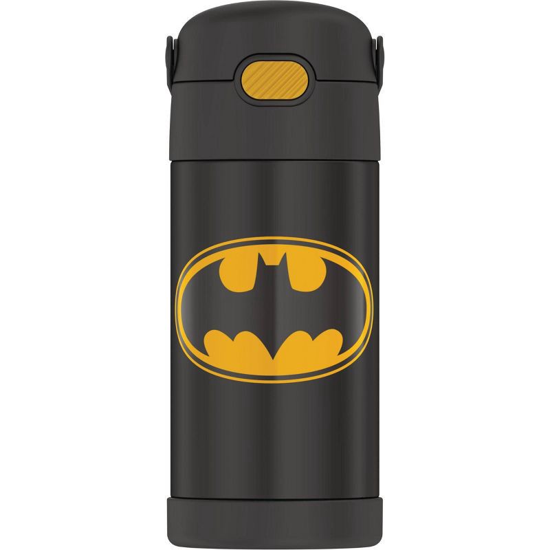 slide 1 of 9, Thermos Kids' 12oz Stainless Steel FUNtainer Water Bottle with Bail Handle - Black Batman, 1 ct