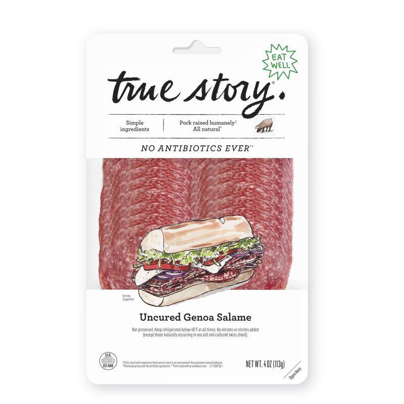 slide 1 of 3, True Story Genoa Sliced Salame - 4oz, 4 oz