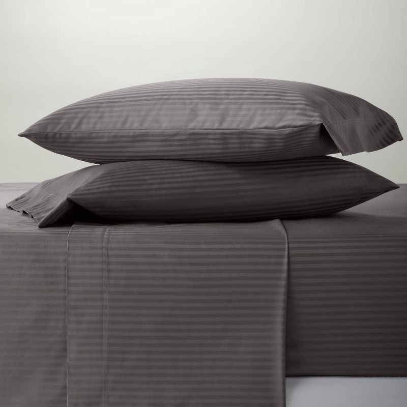 slide 2 of 4, Queen 6pc 400 Thread Count Damask Solid Sheet Set Gray - Threshold™: Cotton Sateen, OEKO-TEX Certified, Fits 18" Mattress, 6 ct