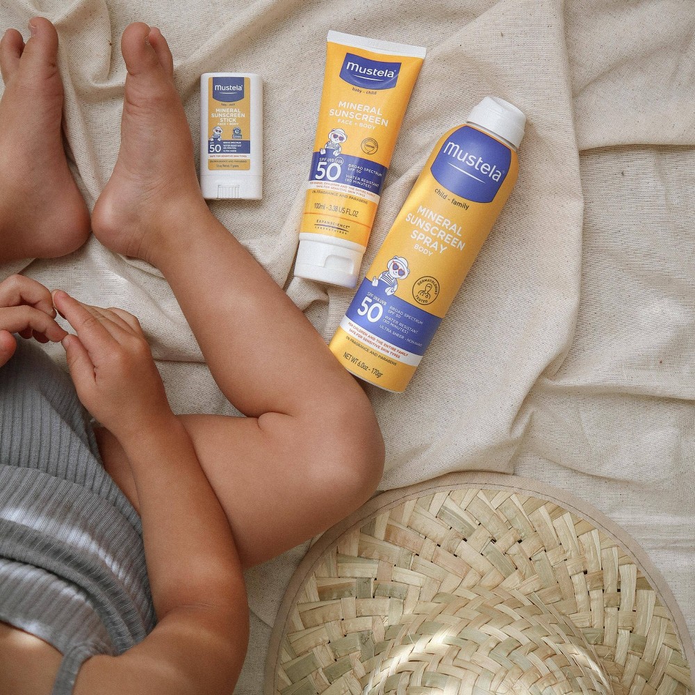 slide 7 of 8, Mustela Fragrance Free Mineral Baby Sunscreen Lotion SPF 50 - 3.38 fl oz, 50 x 3.38 fl oz