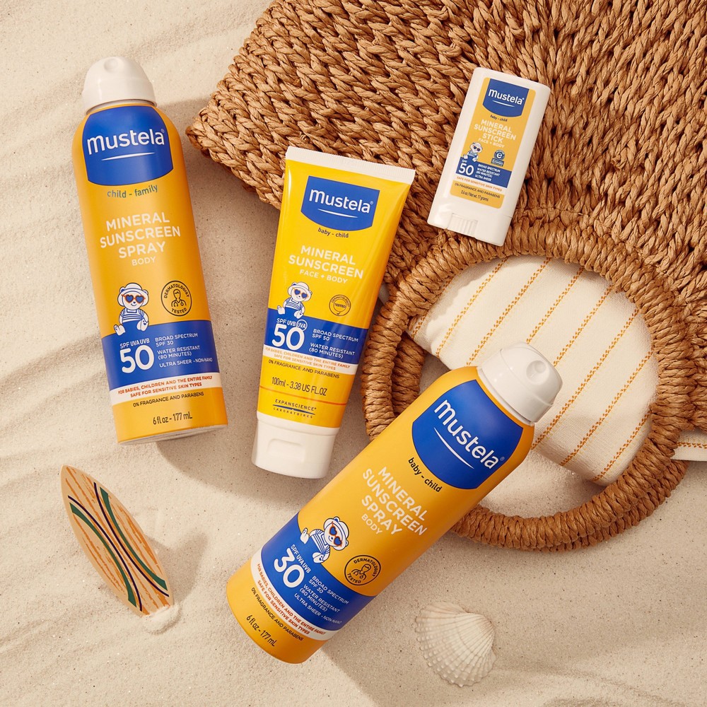 slide 4 of 8, Mustela Fragrance Free Mineral Baby Sunscreen Lotion SPF 50 - 3.38 fl oz, 50 x 3.38 fl oz