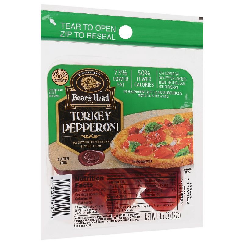 slide 2 of 6, Boar's Head Gluten Free Sliced Turkey Pepperoni Pouch - 4.5oz, 4.5 oz