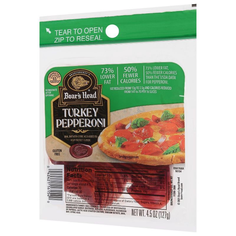 slide 3 of 6, Boar's Head Gluten Free Sliced Turkey Pepperoni Pouch - 4.5oz, 4.5 oz