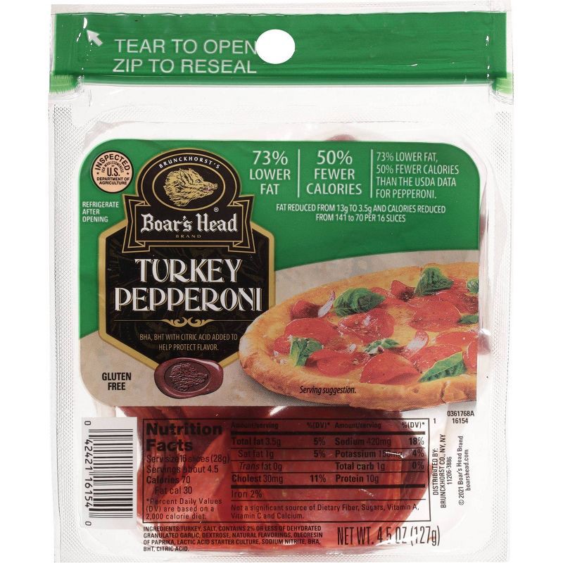 slide 1 of 6, Boar's Head Gluten Free Sliced Turkey Pepperoni Pouch - 4.5oz, 4.5 oz