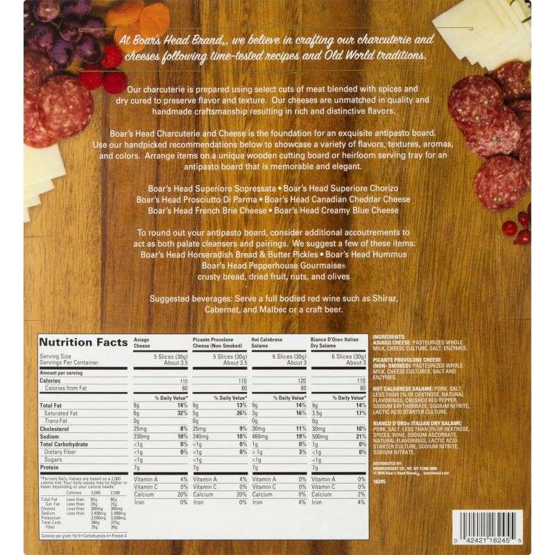 slide 3 of 3, Boar's Head Italian Dry Salame, Hot Calabrese Salame, Picante Provolone Cheese & Asiago Cheese Charcuterie Tray - 12oz, 12 oz