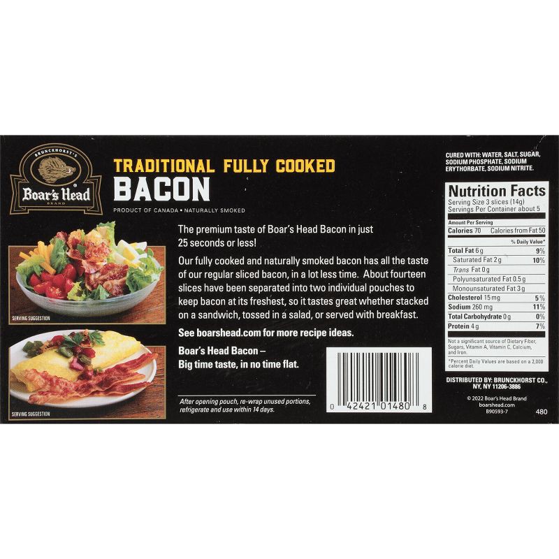 slide 3 of 4, Boar's Head Cooked Bacon - 2.29oz, 2.29 oz