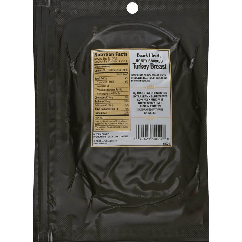 slide 6 of 7, Boar's Head Sliced Honey Smoked Turkey - 8oz, 8 oz
