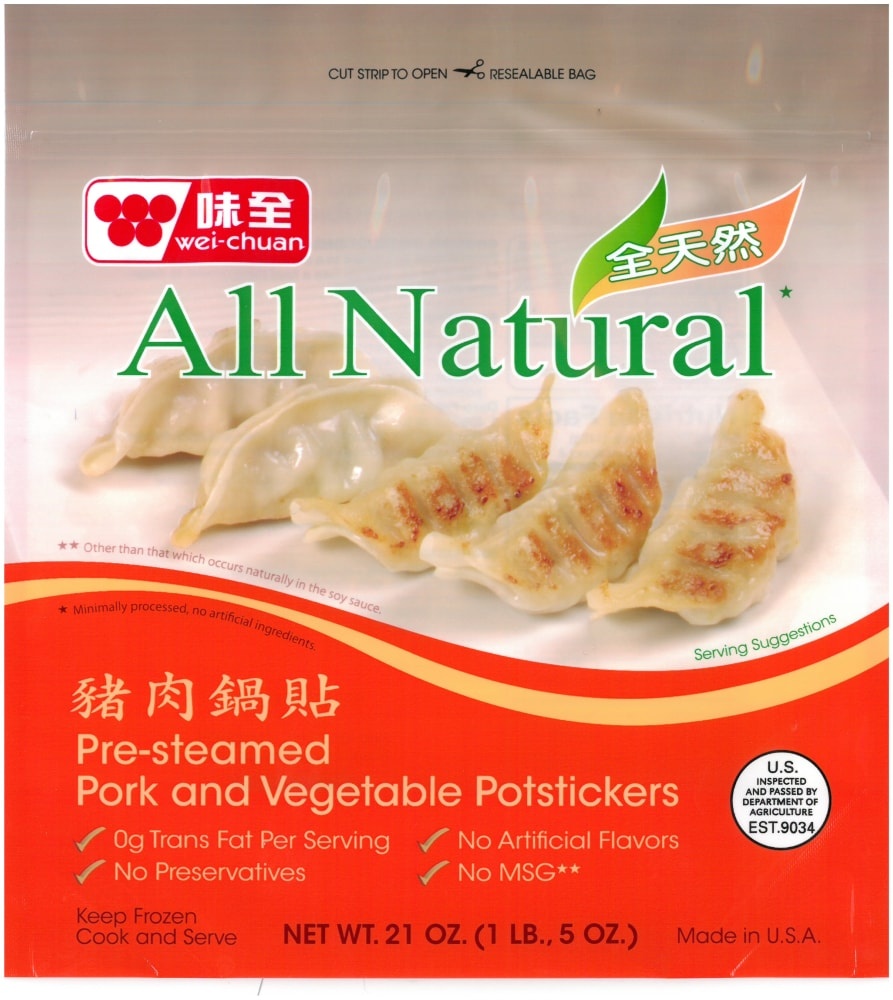 slide 1 of 1, Wei-Chuan All Natural Pork & Vegetable Potstickers, 21 oz