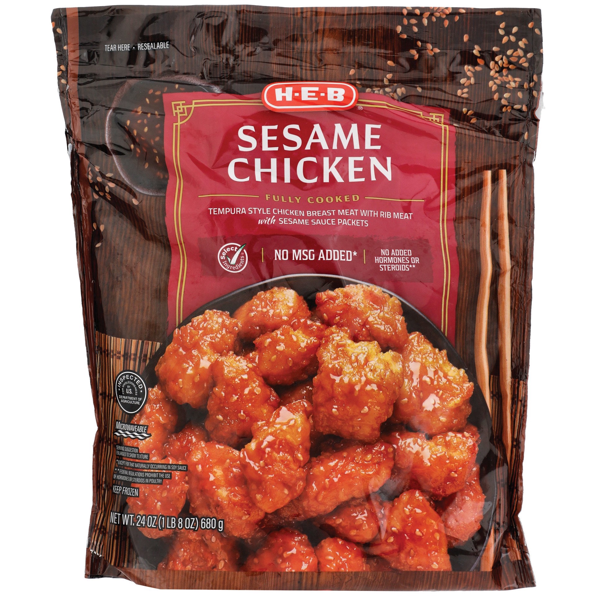 slide 1 of 1, H-E-B Fully Cooked Chicken - Sesame, 24 oz