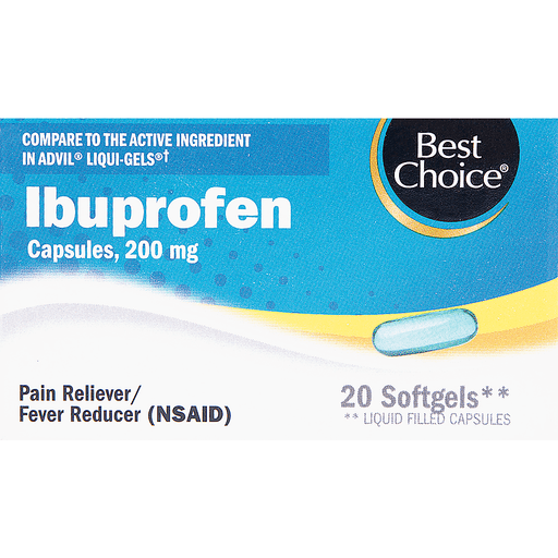 slide 1 of 1, Best Choice Ibuprofen Pain Reliever Fever Reducer SoftGels, 20 ct