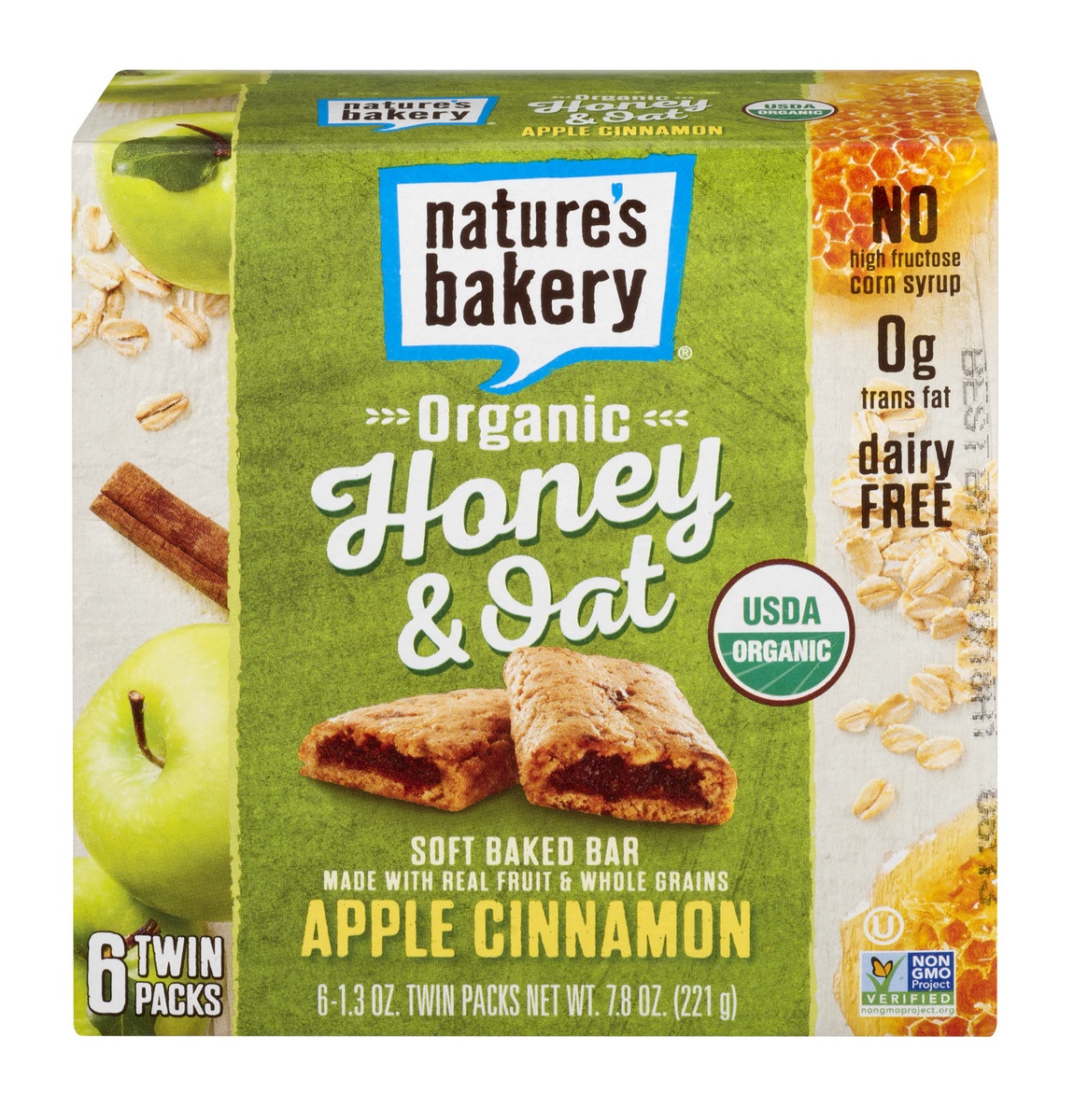 slide 1 of 1, Nature's Bakery Honey & Oat Apple Cinnamon Soft Baked Bars, 6 ct; 1.3 oz