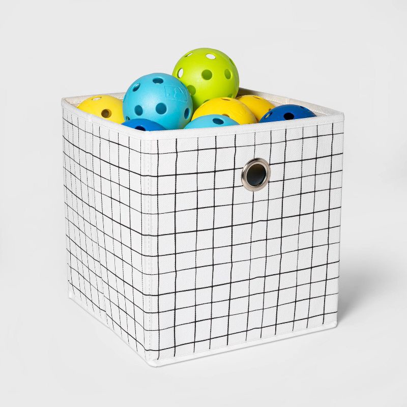 slide 2 of 4, 11" Fabric Cube Storage Bin White/Black - Room Essentials™: Multicolored, Folds Flat, 11 Inch Cube System Compatible, 1 ct