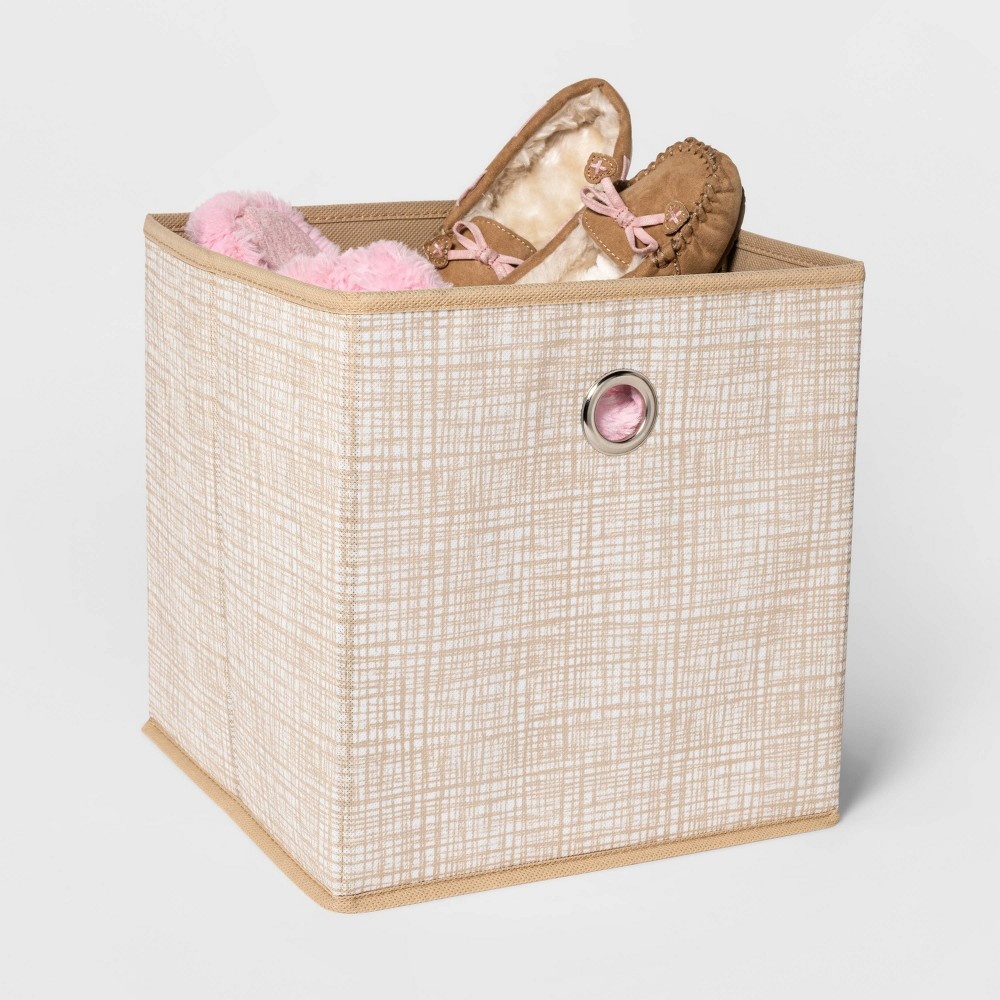 slide 4 of 4, 11" Fabric Cube Storage Bin Cross Hatched Tan - Room Essentials, 1 ct