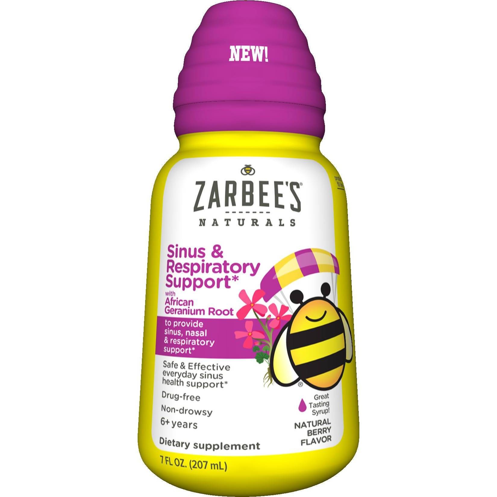slide 1 of 4, Zarbee's Naturals Daytime Sinus & Respiratory Support - Natural Berry Flavor, 7 fl oz