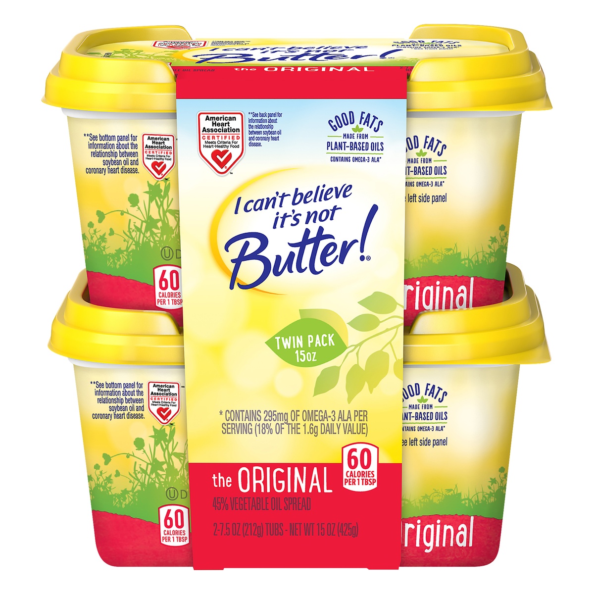 slide 1 of 1, I Can't Believe It's Not Butter! Original Vegetable Oil Spread , 2 ct; 7.5 oz
