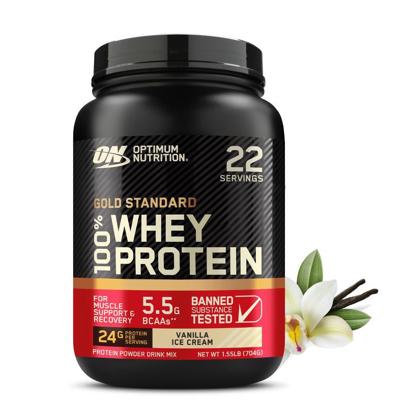 slide 3 of 17, Optimum Nutrition Gold Standard 100% Whey Protein Powder - Vanilla Ice Cream - 22 Servings - 24oz, 22 servings, 24 oz