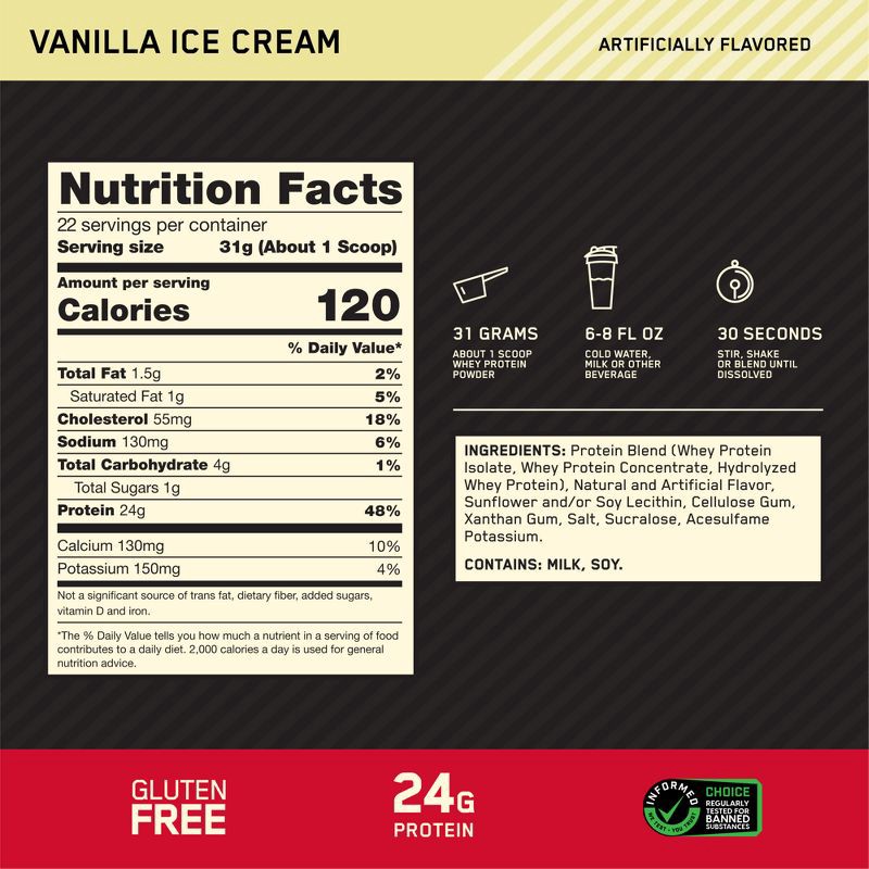 slide 17 of 17, Optimum Nutrition Gold Standard 100% Whey Protein Powder - Vanilla Ice Cream - 22 Servings - 24oz, 22 servings, 24 oz