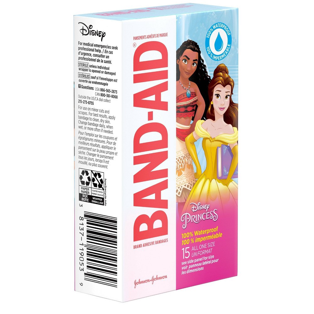 slide 2 of 8, Band-Aid Disney Princess Waterproof Bandages - 15ct, 15 ct