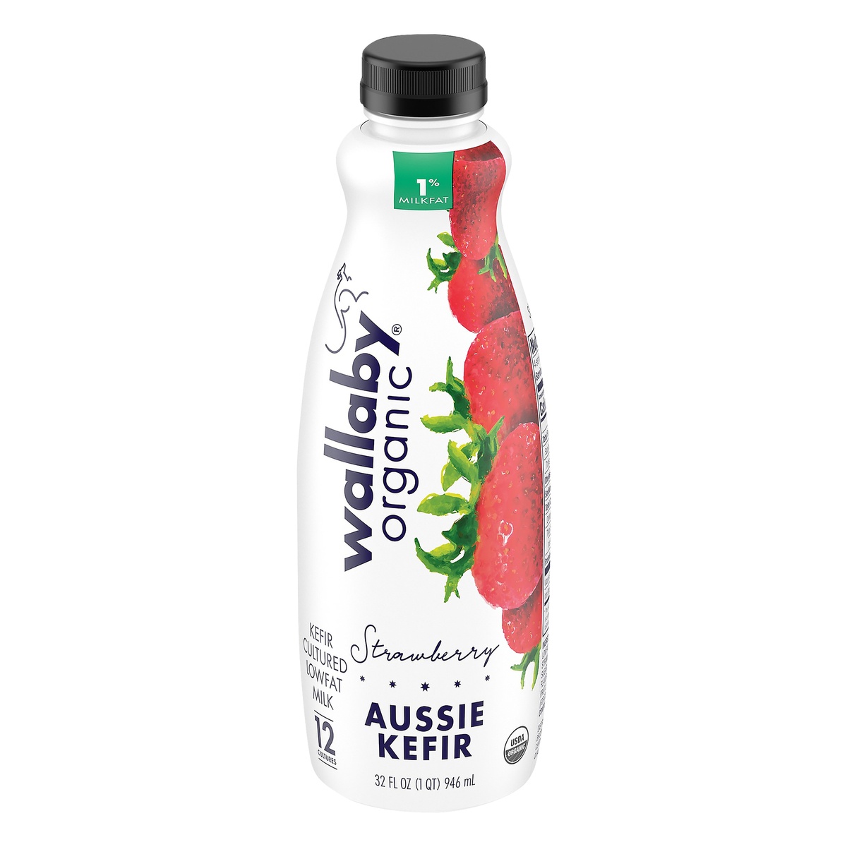 slide 1 of 4, Wallaby Organic Strawberry Kefir Low Fat Yogurt Drink, 32 fl oz