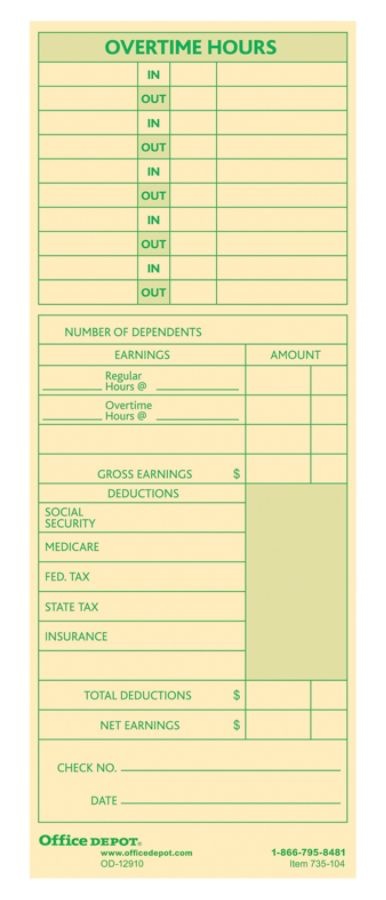 slide 2 of 2, Office Depot Brand Time Cards With Deductions, Weekly, Monday-Sunday Format, 2-Sided, 3 3/8'' X 8 7/8'', Manila, Pack Of 100, 100 ct
