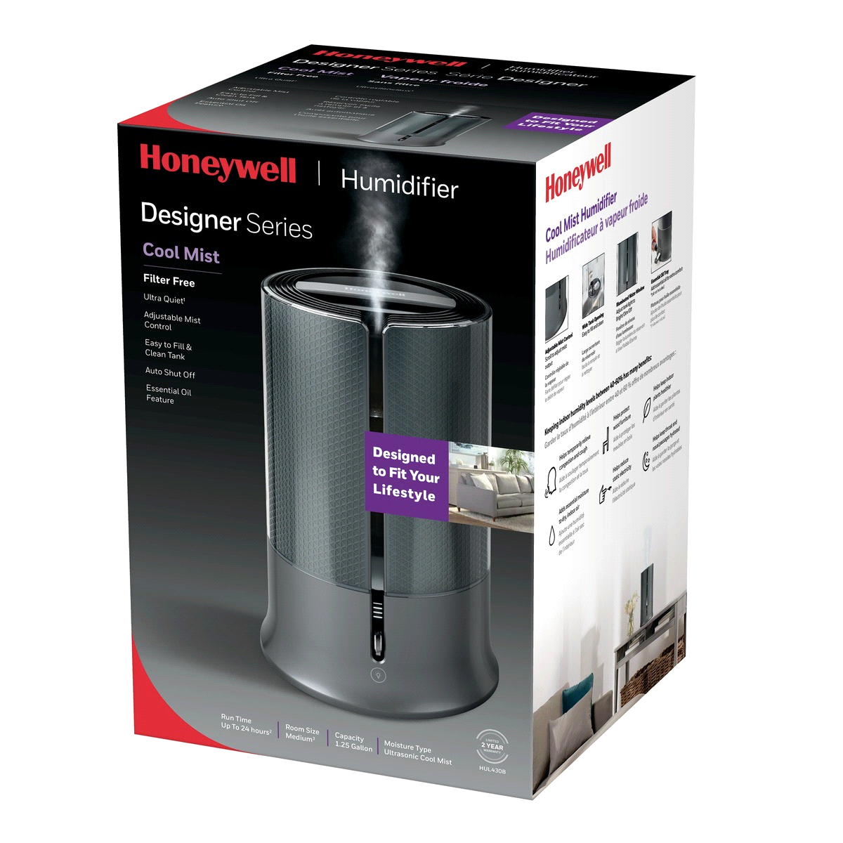 slide 1 of 2, Honeywell Designer Cool Mist Humidifier, Black, 1 ct