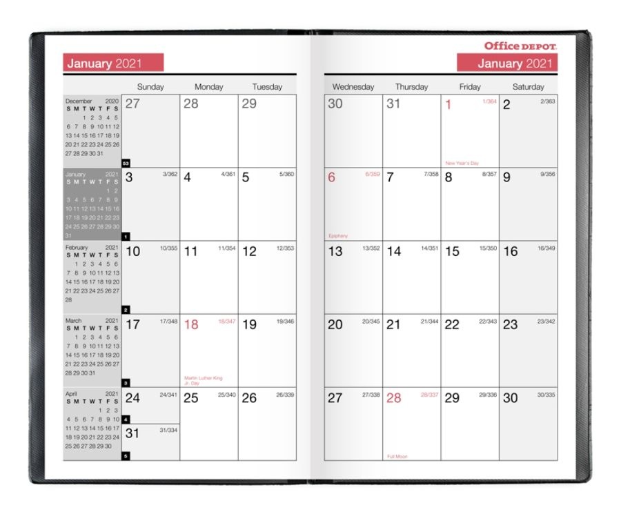 slide 2 of 3, Office Depot 14-Month Monthly Planner, 3-1/2'' X 6'', Black, December 2020 To January 2022, Od710100, 1 ct
