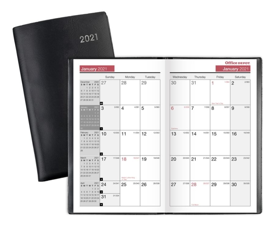 slide 3 of 3, Office Depot 14-Month Monthly Planner, 3-1/2'' X 6'', Black, December 2020 To January 2022, Od710100, 1 ct