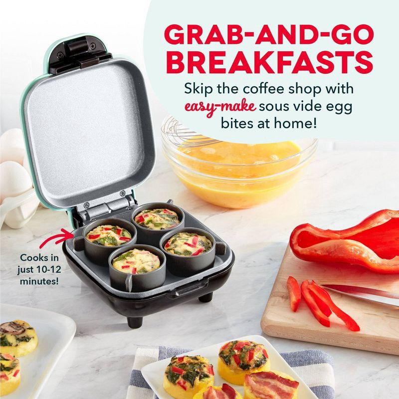 slide 5 of 6, Dash Egg Bite Maker - Aqua: 4-Egg Cooker, Electric Egg Cooker, Dishwasher-Safe Parts, 420W, Aluminum & Plastic, 1 ct