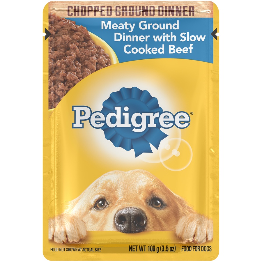 slide 1 of 1, Pedigree Chopped Ground Dinner Meaty Ground Dinner with Slow Cooked Beef Wet Dog Food, 3.5 oz