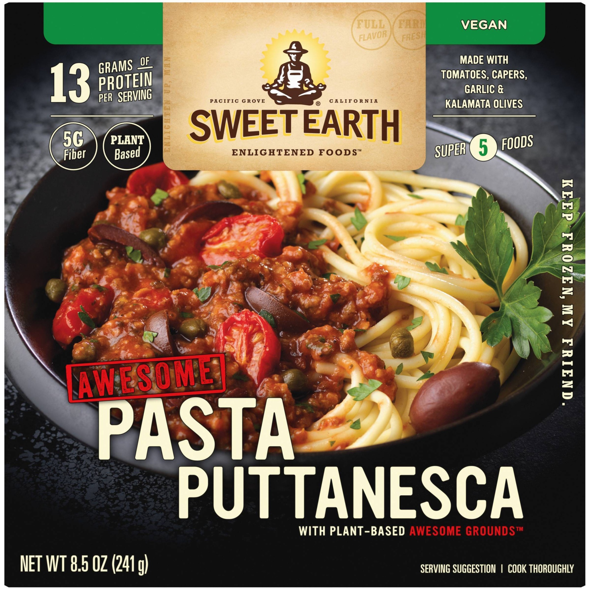 slide 1 of 9, SWEET EARTH NATURAL FOODS Sweet Earth Vegan Frozen Awesome Pasta Puttanesca, 8.5 oz