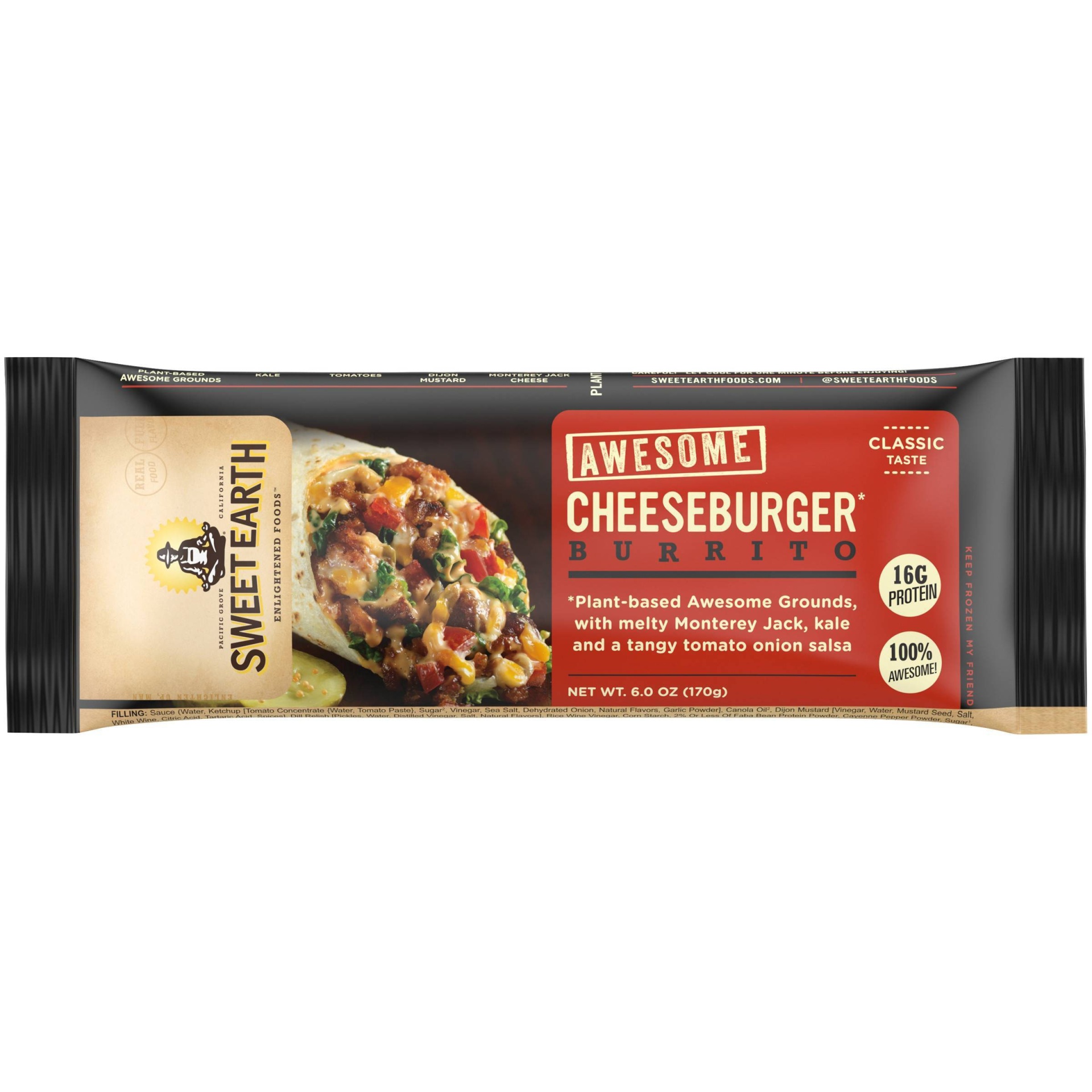 slide 1 of 6, SWEET EARTH NATURAL FOODS Sweet Earth Awesome Cheeseburger Burrito, 6 oz