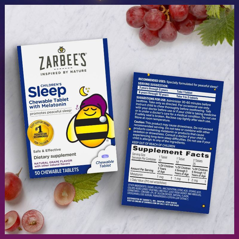 slide 6 of 10, Zarbee's Kid's Sleep with Melatonin Chewables - Natural Grape - 50ct, 50 ct