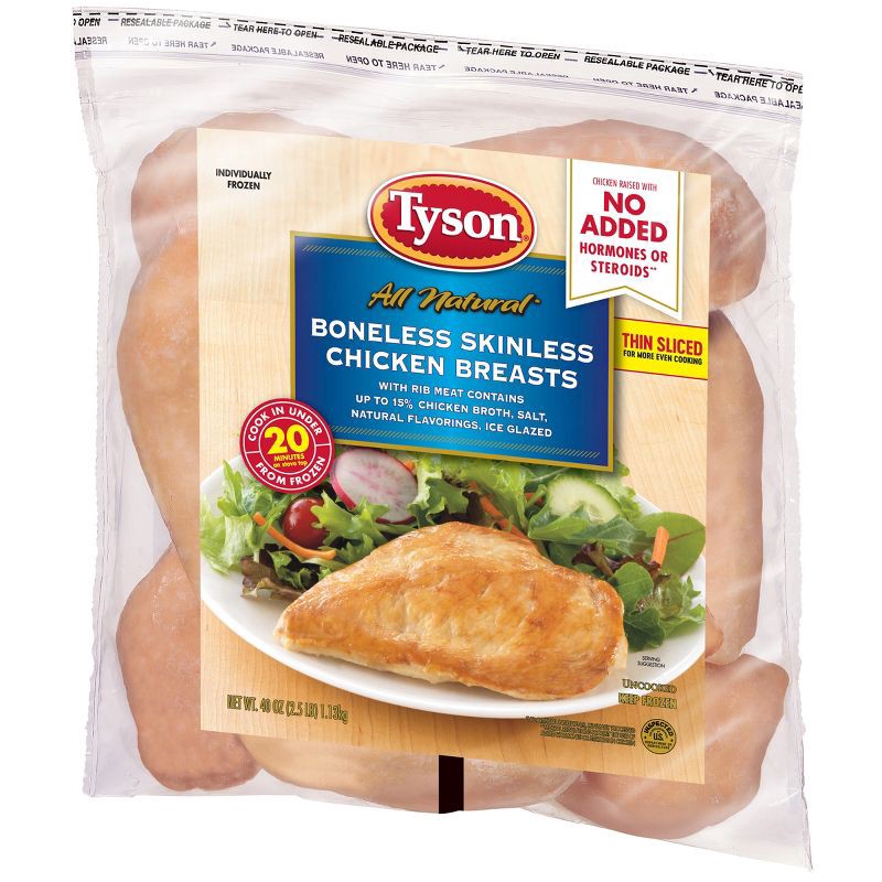 slide 3 of 7, Tyson Boneless & Skinless Chicken Breasts - Frozen - 40oz, 40 oz