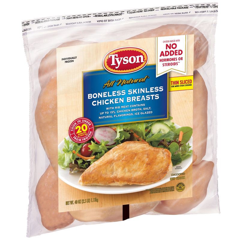 slide 4 of 7, Tyson Boneless & Skinless Chicken Breasts - Frozen - 40oz, 40 oz