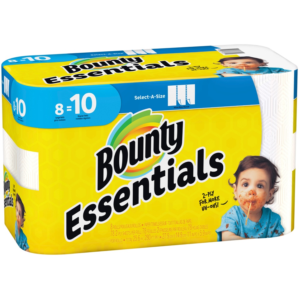 slide 3 of 4, Bounty Essentials Select-A-Size Big Absorbent Paper Towels, 8 ct