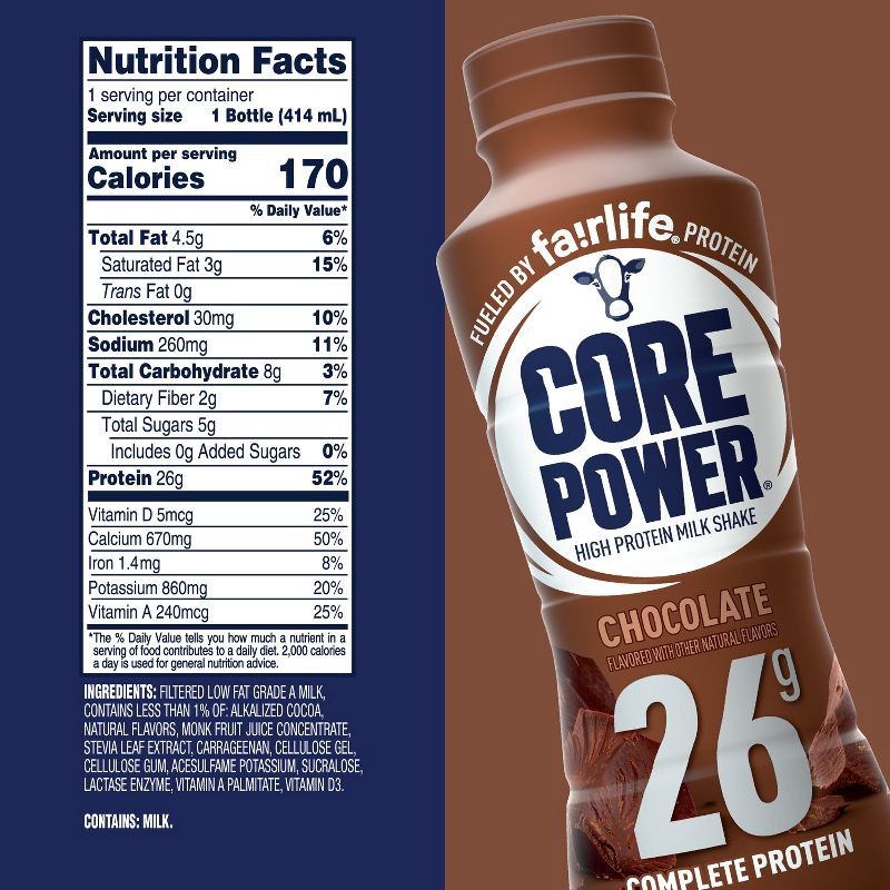 slide 6 of 8, Core Power Chocolate 26G Protein Shake - 14 fl oz Bottle, 26 gram, 14 fl oz