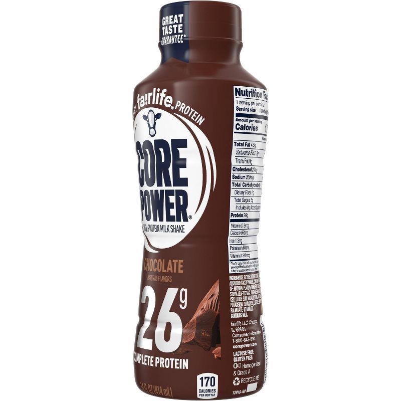 slide 7 of 8, Core Power Chocolate 26G Protein Shake - 14 fl oz Bottle, 26 gram, 14 fl oz